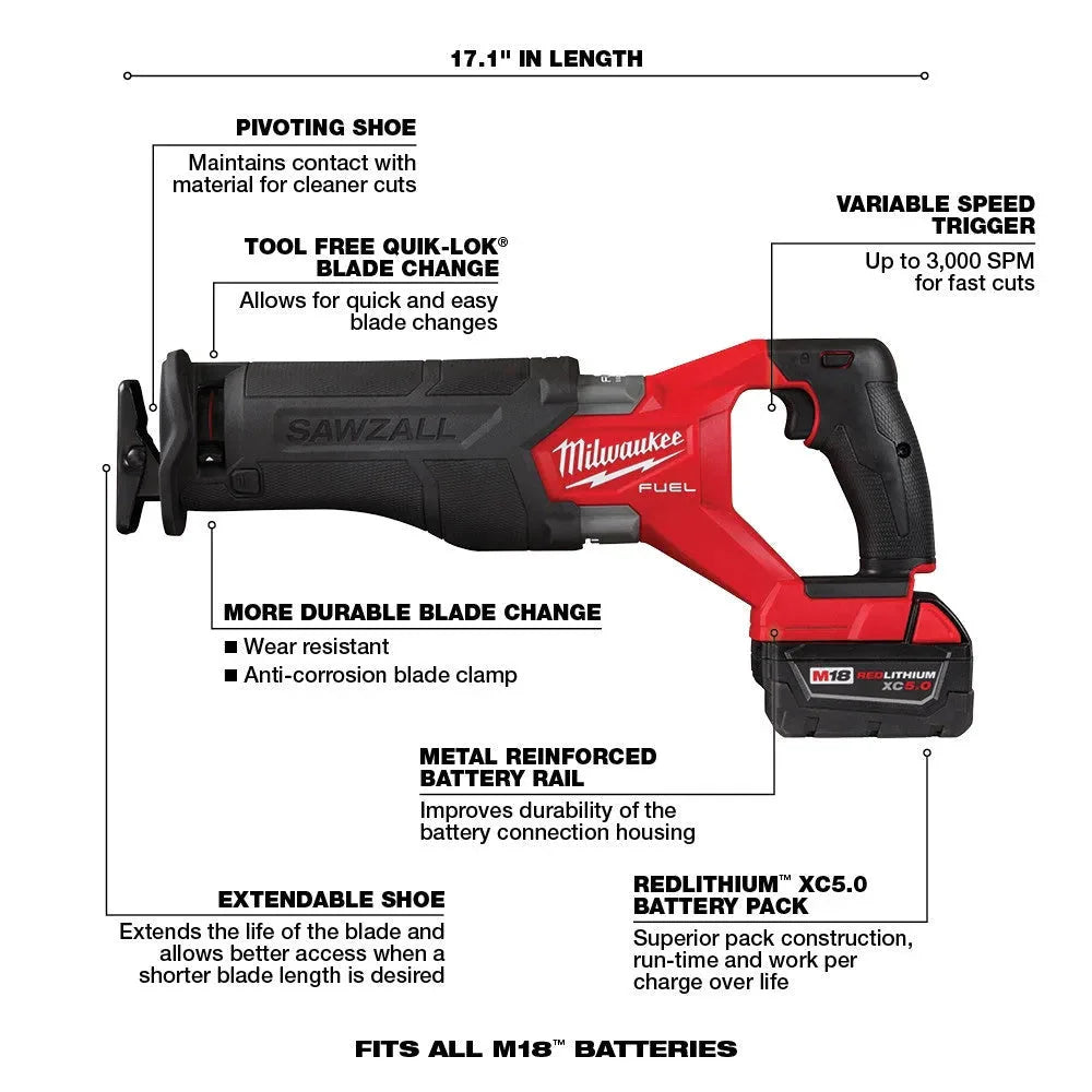 18V M18 FUEL Lithium Ion Brushless Cordless 7 Tool Combo Kit 5.0 Ah