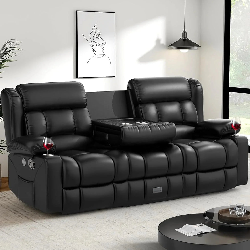 3 Seat Reclining Sofa with Storage Drawer USB Ports & Cup Holders Manual Couch