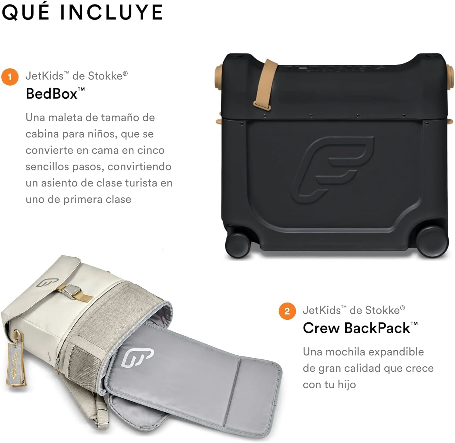JetKids by Stokke Travel Bundle - Includes Kid's Ride-On Suitcase & In-Flight Bed + Crew BackPack - Best for Ages 3-7