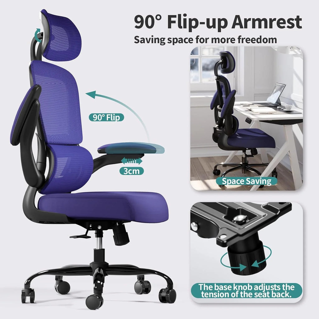 Office Chair Ergonomic Desk Chair, 330 lbs Home Mesh Desk Chair with Wheels, Comfortable Gaming Chair, High Back Office Chair