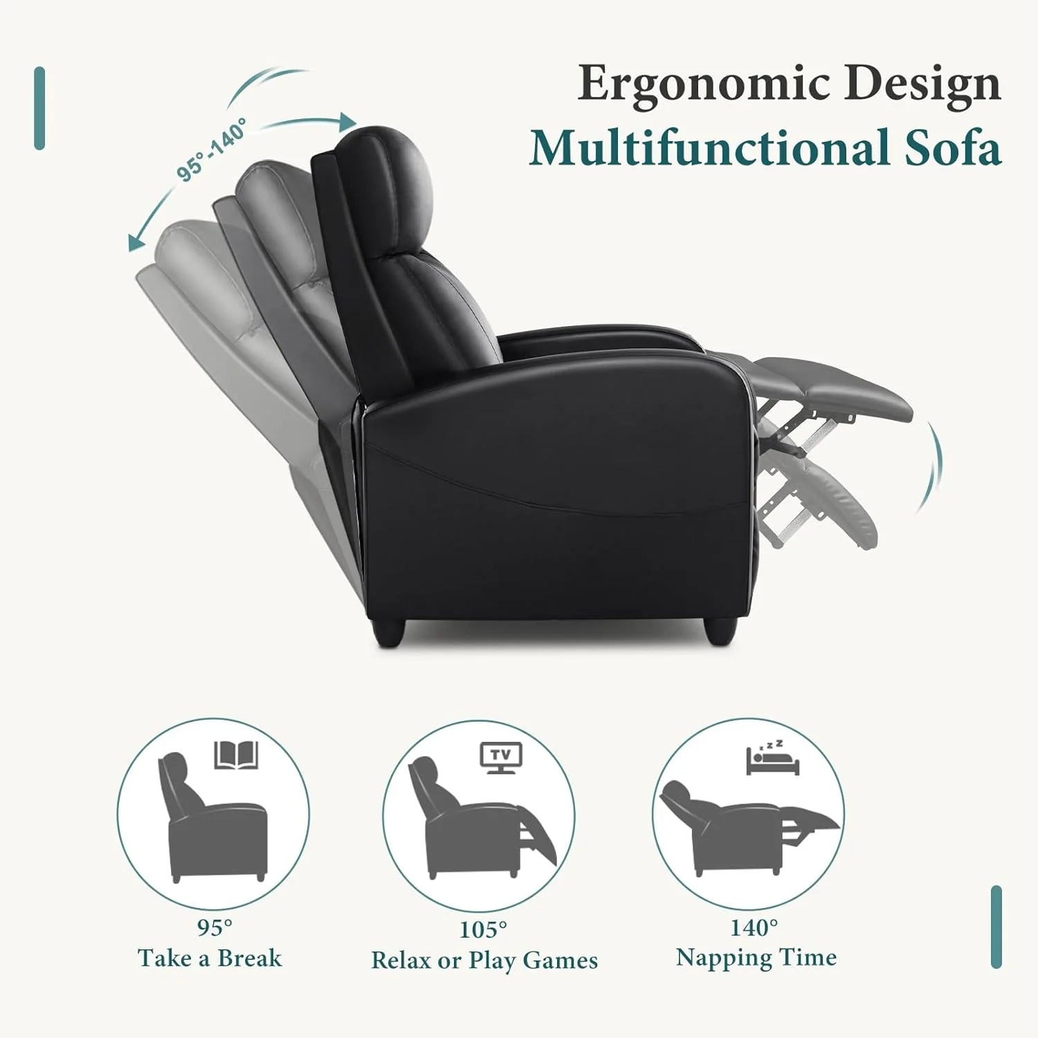 DUMOS Recliner Chair for Adults, Massage Reclining Chair for Living Room, Adjustable Home Theater Seating Single Sofa with Padded Seat Backrest and Footrest, Linen, Grey