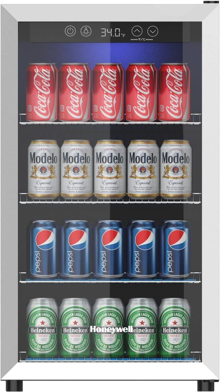 Beverage Refrigerator and Cooler, 115 Can Mini Fridge with Glass Door for Soda Beer or Wine for Office or Bar with Adjustable Removable Shelving