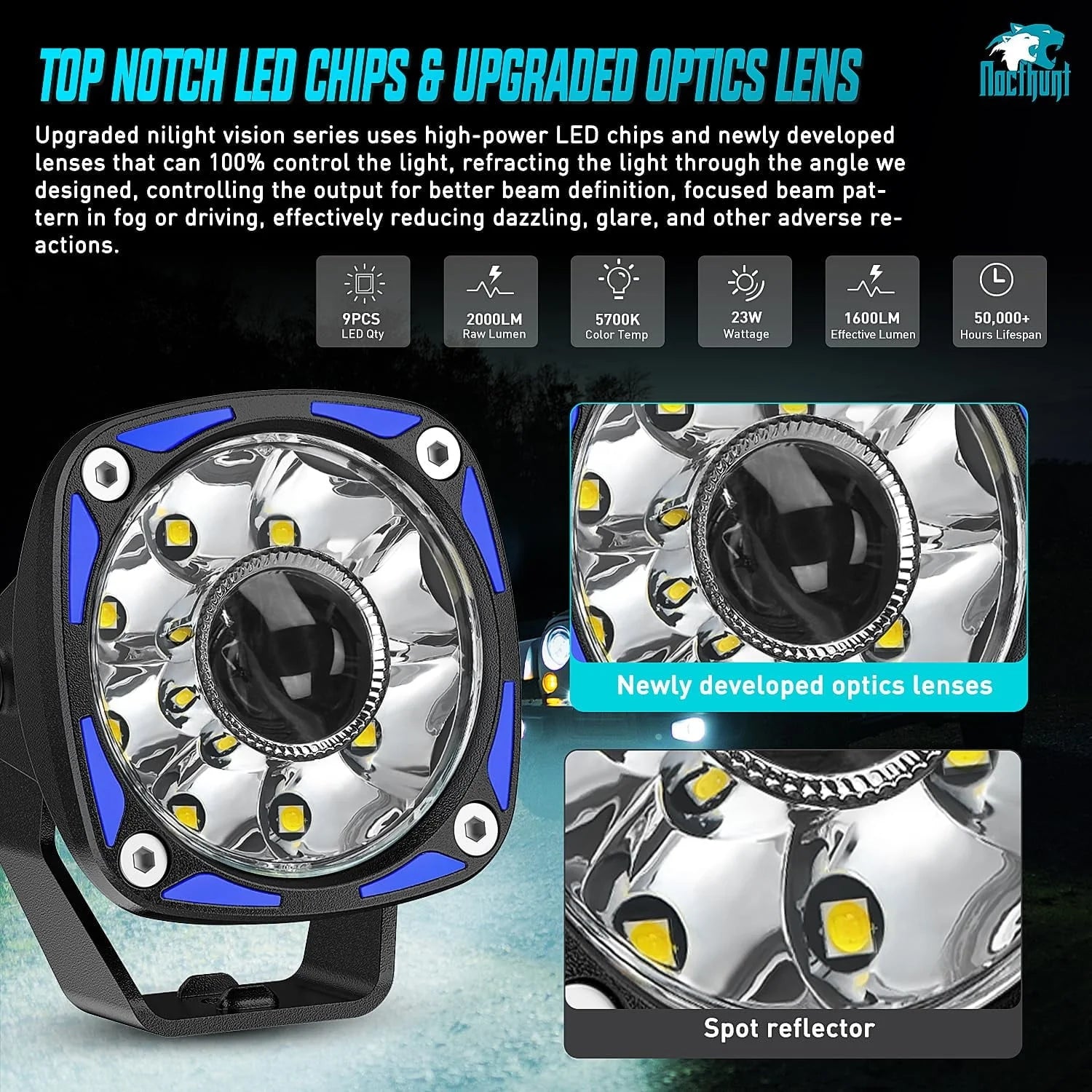 3 9LED Round LED Off-road driving light 2PCS night vision spotlight auxiliary ditch light with 18AWG rocker switch for truck ATV UTV harness kit
