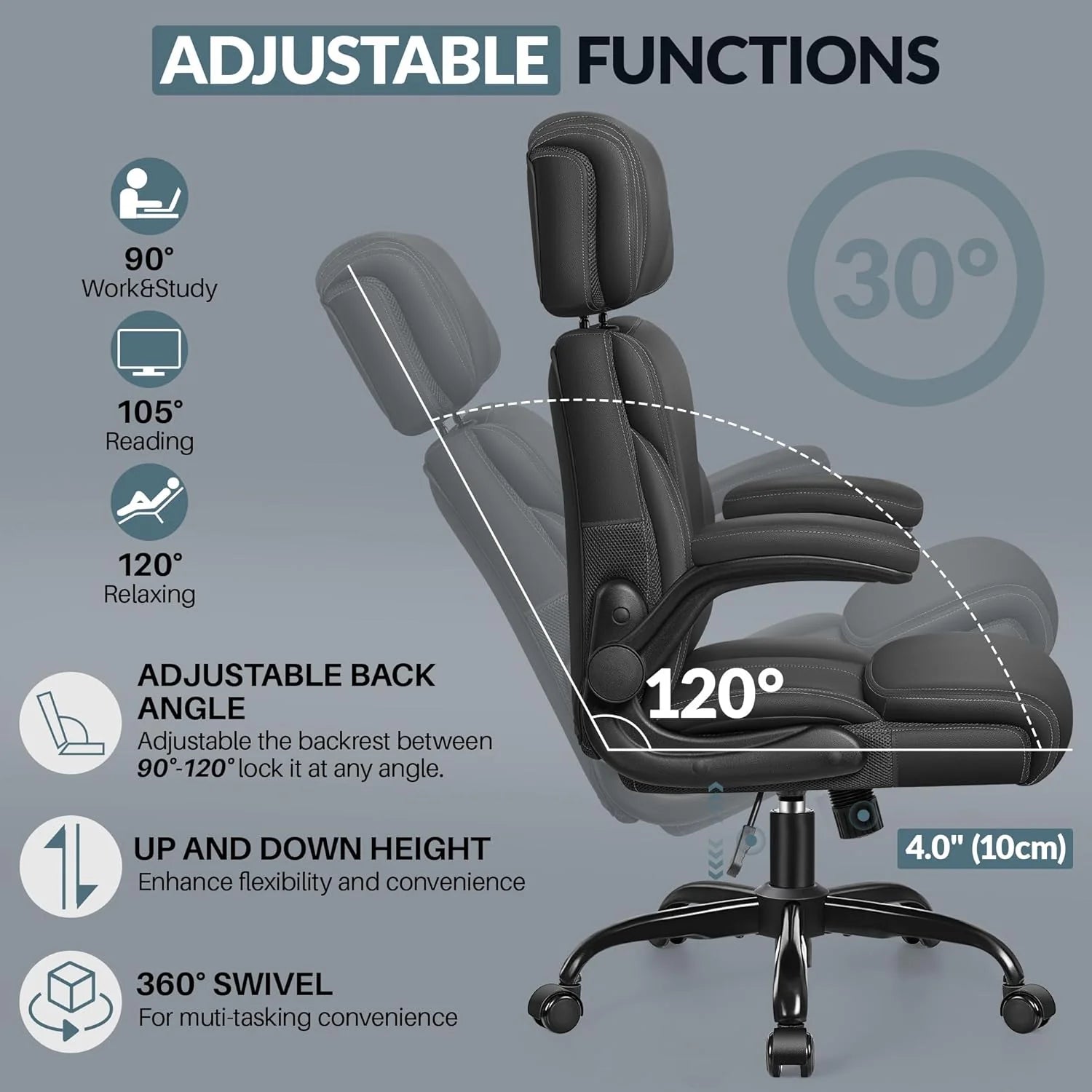 Office Chair Large High-Foot Computer Desk Chair, Breathable Leather Chair Lumbar Support Rotating Computer Chair