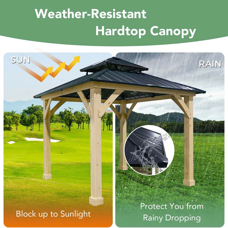 10 X 10 Ft Outdoor Patio Hardtop Gazebo With Wood Frame Amp 2 Tier Metal Roof All Weather Gazebo Pergolas Shelter