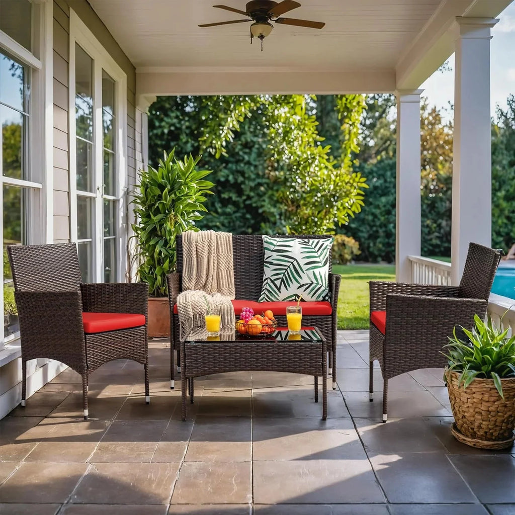 Homall 4 Pieces Outdoor Patio Furniture Sets Rattan Chair Wicker Set, Outdoor Indoor Use Backyard Porch Garden Poolside Balcony Furniture Sets Clearance (Brown and Beige)