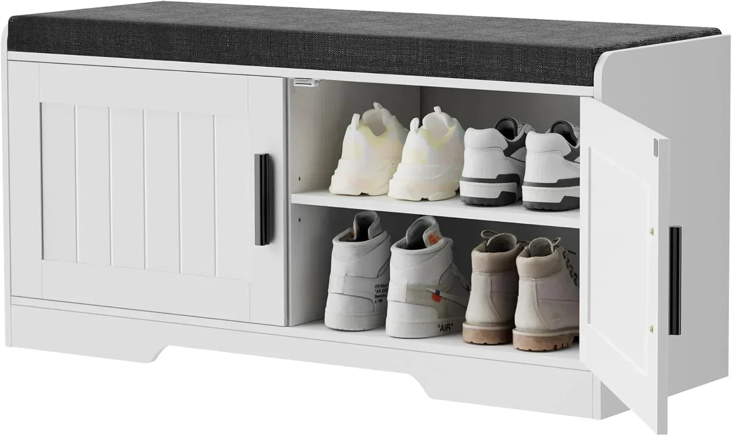 2-Tier Storage Bench Shoe Bench with Thickened Padded Seat Cushion Entryway Bench