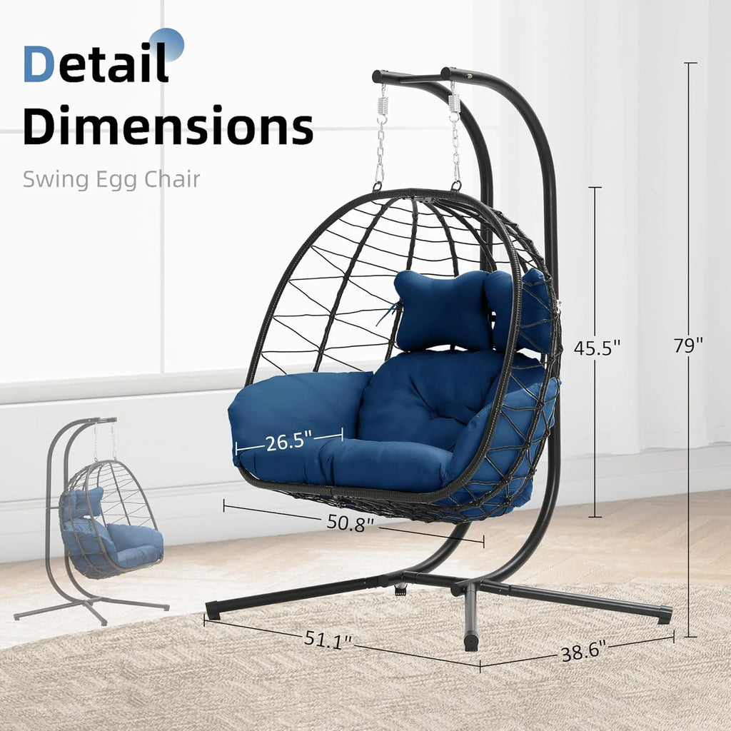 Double Egg Chair Hammock Swing Chair Foldable Hanging Loveseat UV Resistant Cushions
