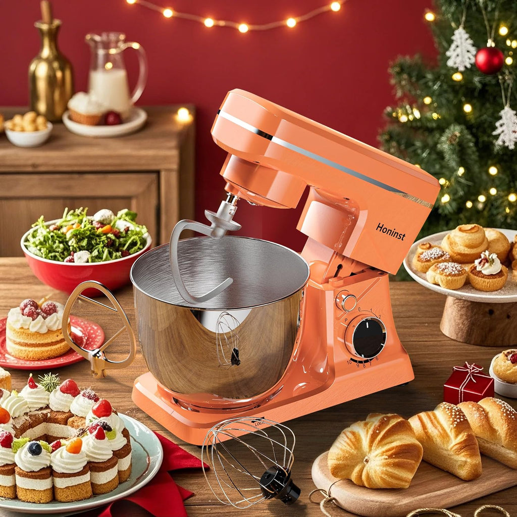 10-Speed Stand Mixer with 8-in-1 Splash Guard, Tilt Head, 6-Quart Stainless Steel Bowl + Dishwasher-Safe Dough Hook/Whisk/Blender/Scraper
