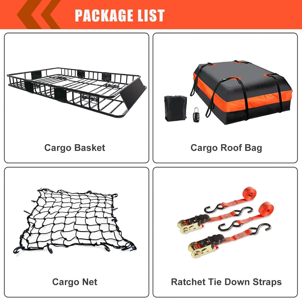 Folding hitch mounted cargo basket 60 With hook stabilizer, net and straps