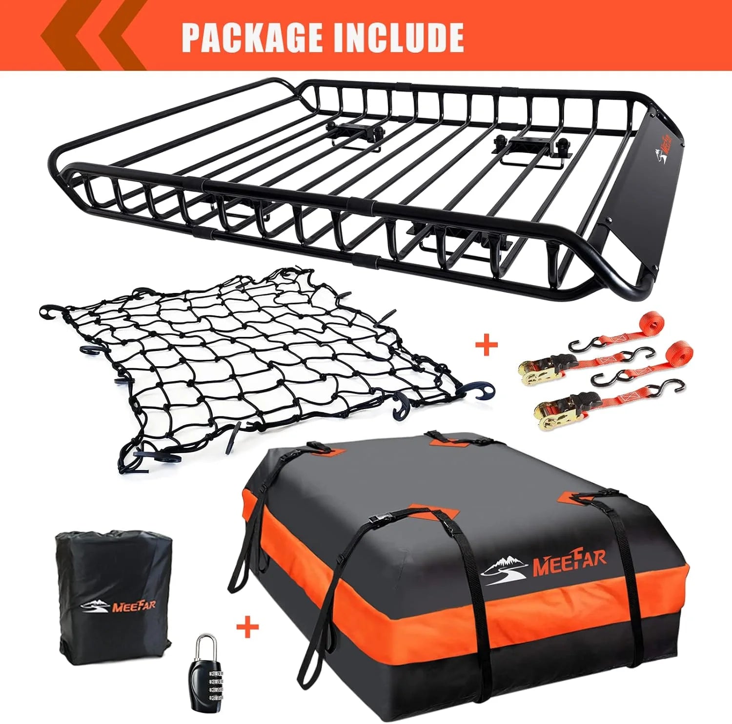 Folding hitch mounted cargo basket 60 With hook stabilizer, net and straps