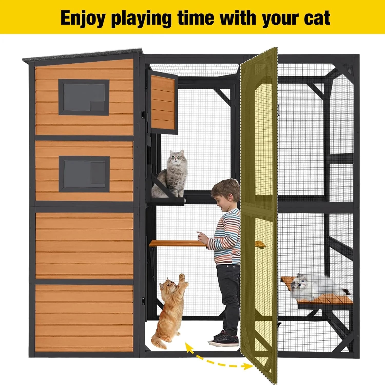 Aivituvin Large Cat Catio, 4 Tiers, Weatherproof Roof, 70H x 77L