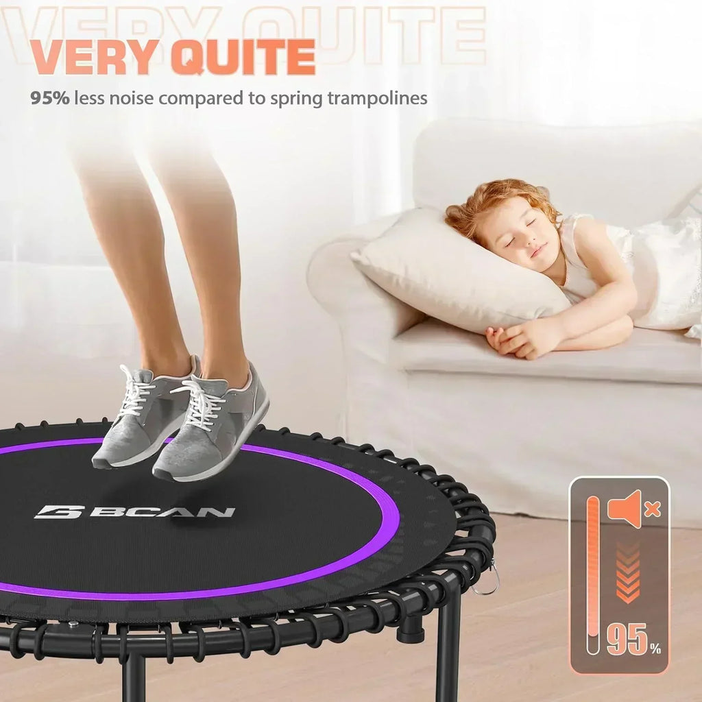 BCAN 450/550 LBS Foldable Mini Trampoline Fitness Trampoline Bungees Adjustable Foam Handle
