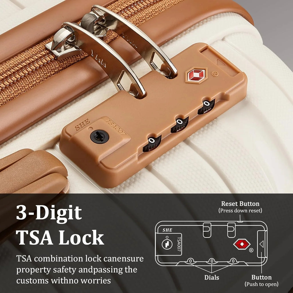 5-piece PP hardshell lightweight travel carry-on luggage set with dual spinner wheels and TSA lock