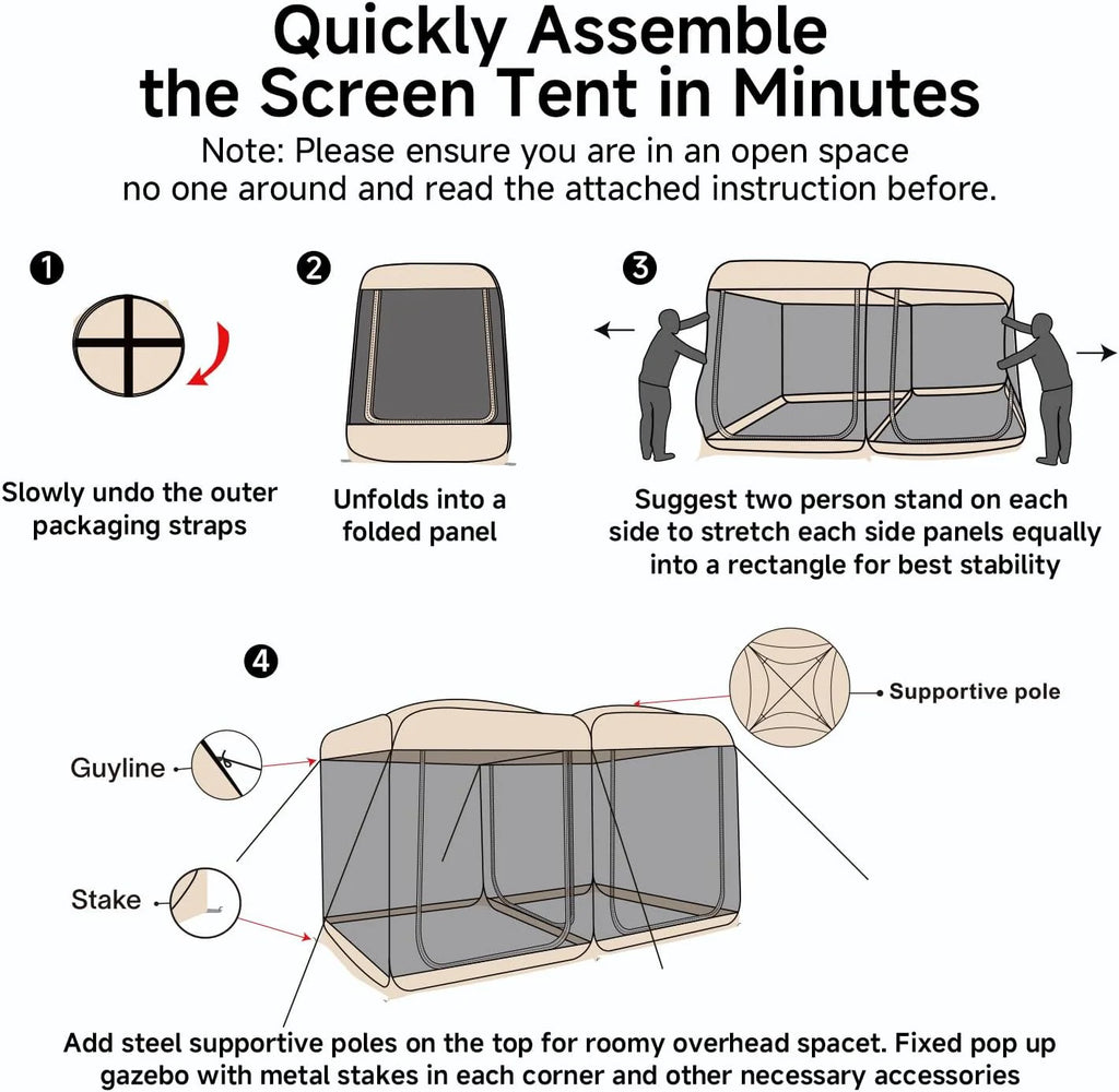 Alvantor Screen House Gazebo, 6-10-15 Person Pop Up Igloo Screened Canopy Tent with Mosquito Netting Sides, Instant UV Resistant Sun Shelter for Garden, Patio, Backyard