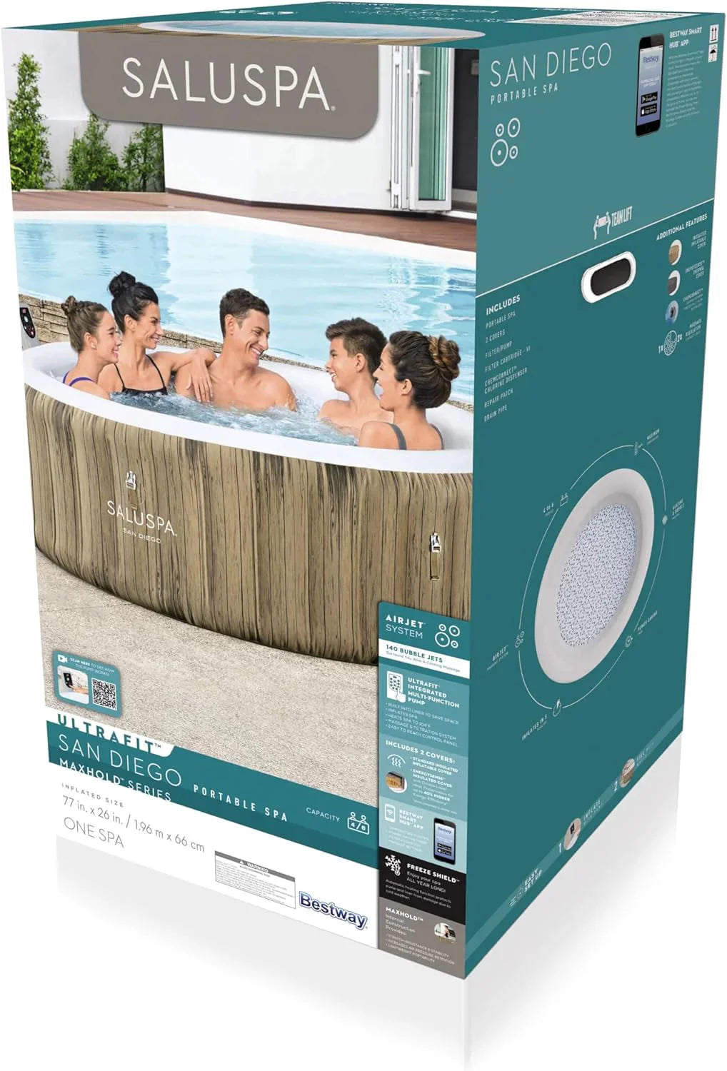 Inflatable Hot Tub Spa (71 x 26) | Portable Hot Tub with 2 Covers (1 Energy-Efficient Thermal Cover and 1 Standard Cover) | Fits Up to 2-4 Persons | Black