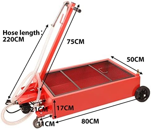 20 Gallon Low Profile Roll Around Oil Drain Pan with 110V Electric Pump 8 Feet Hose for Trucks Cars SUVS Red
