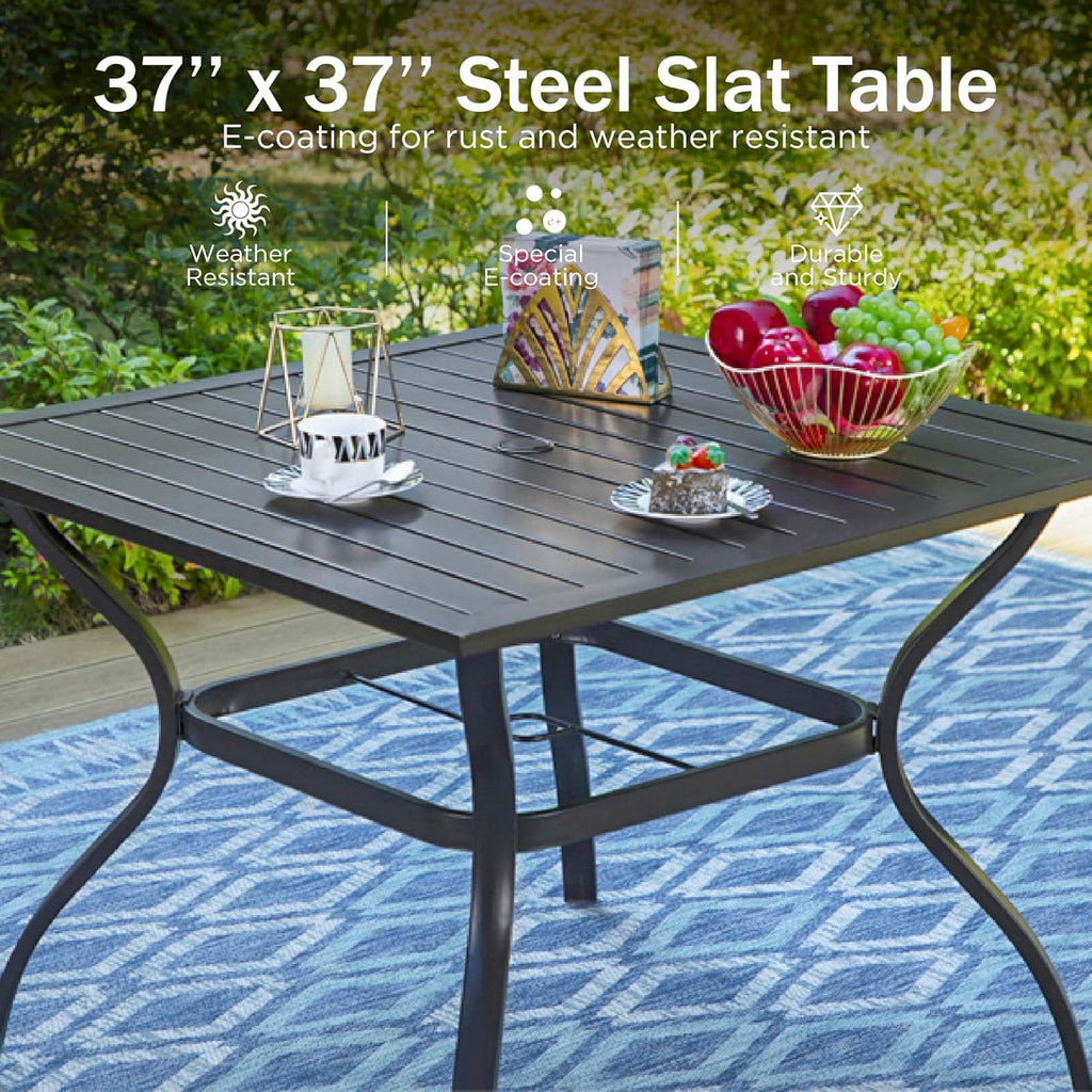 PHI VILLA 6-Piece Outdoor Dining Sets, All-Weather Patio Table and Chairs Set with Umbrella for 4, Heavy Duty Patio Round Table Set for Deck, 4 Extra Large Outdoor Swivel Chairs with Thick Cushions