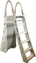 Confer Plastics 7200 Roll Guard 48 to 56 Adjustable A Frame Safety Ladder For Above Ground Outdoor Patio Swimming Pool Platform Ladder with Step Barrier, Warm Grey