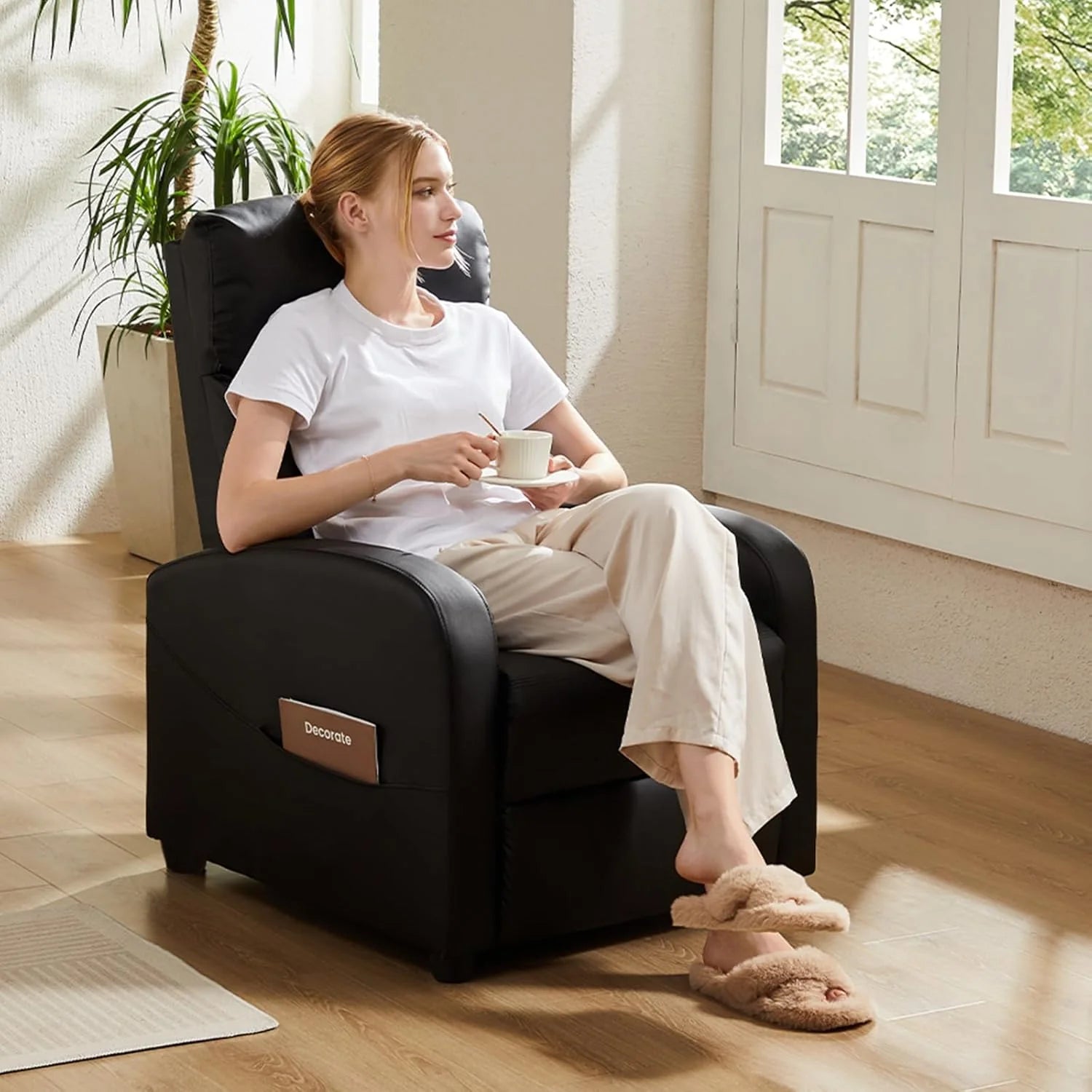 Sweetcrispy Recliner Chair, 360 Swivel Rocker Chair for Adults, Glider Rocker Recliners, Nursery Chairs for Living Room, High Back, Upholstered Deep Seat, Classical Brown