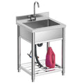 Stainless Steel Utility Sink Free Standing Single Bowl Kitchen Sink Cold Hot Water Faucet