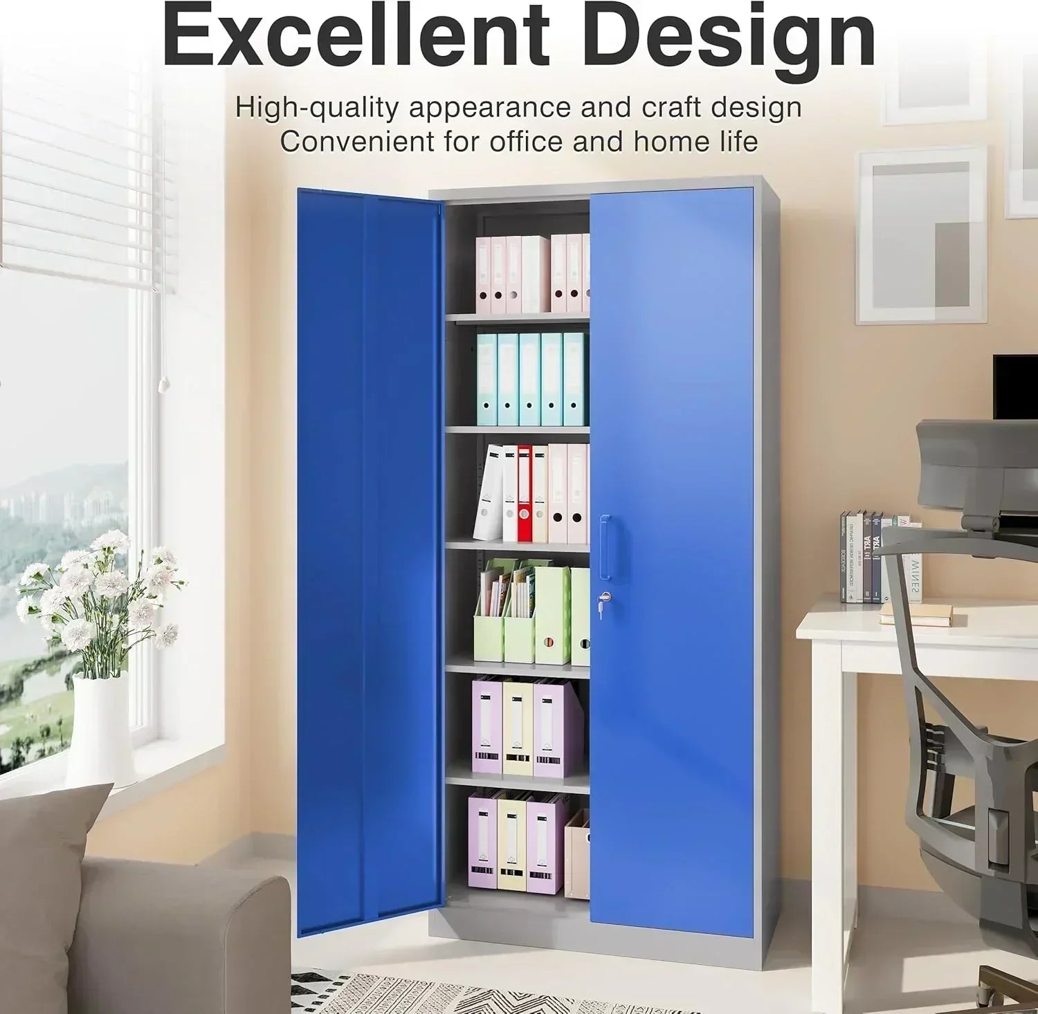 Metal Storage Cabinet with 2 Doors and 6 Shelves Black Metal Cabinet Garage Storage Cabinet