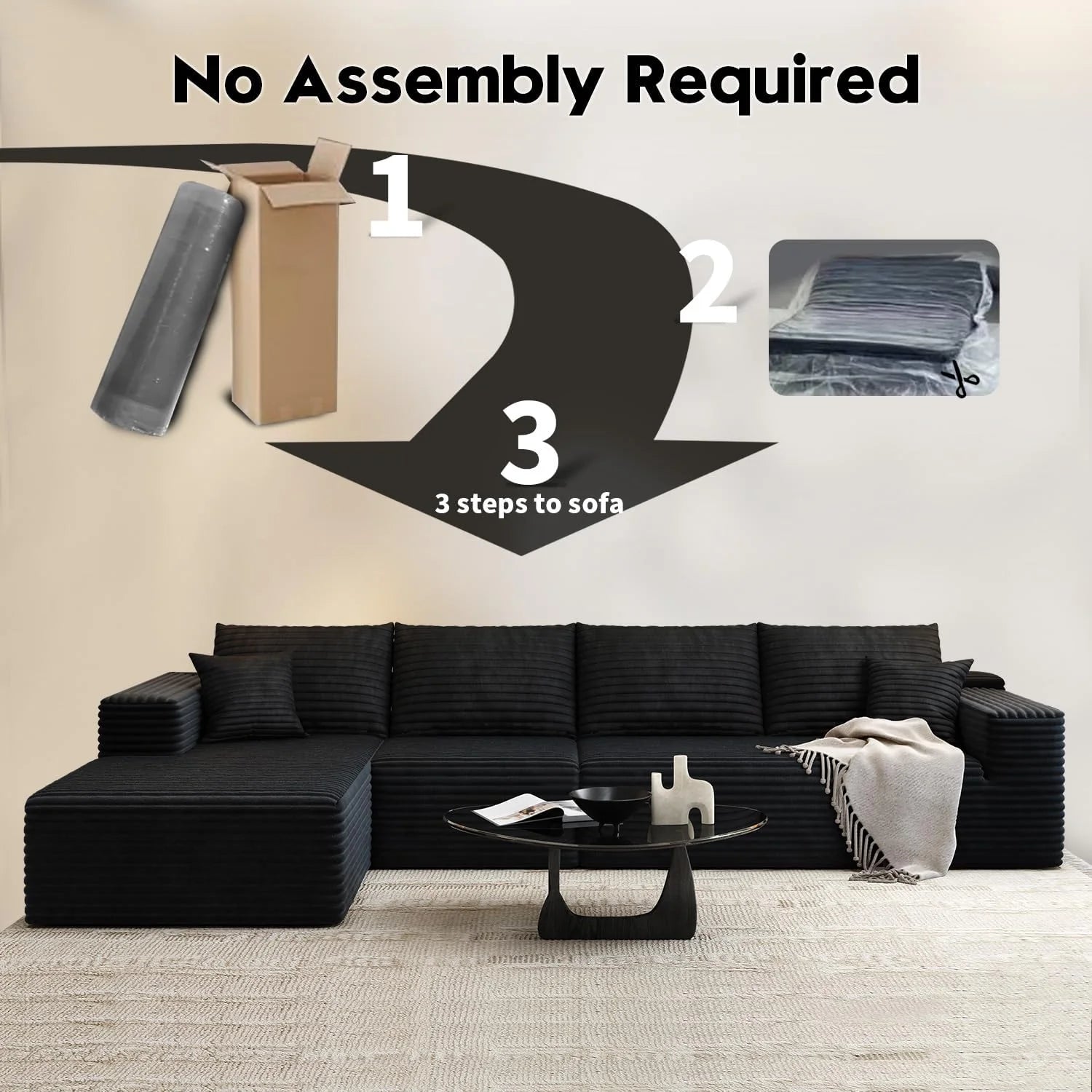 107.5 Cloud Modular Sectional Sofa Couch with L-Shape Chaise,Modern Minimalist Upholstered Couches