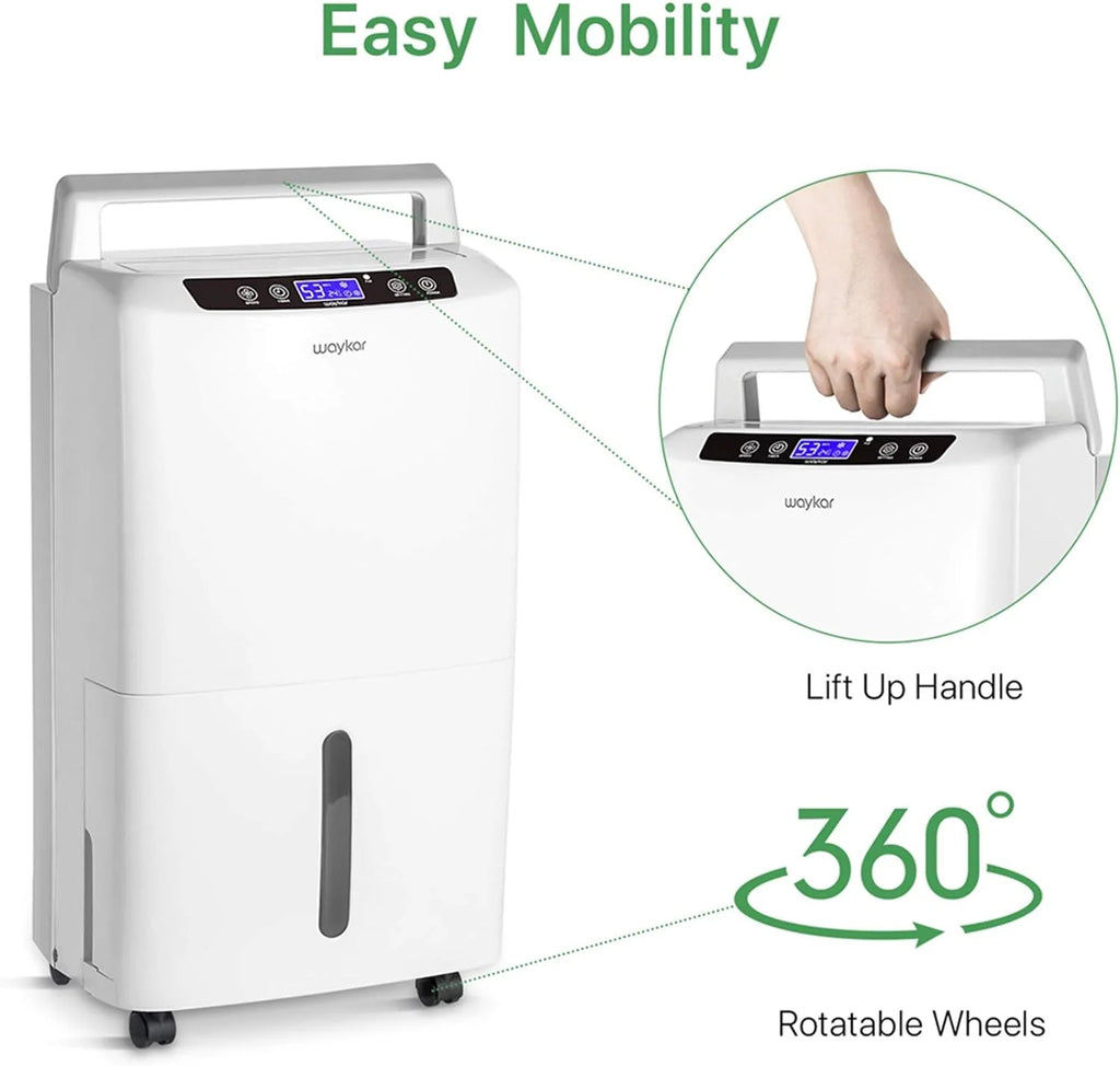 Waykar 2000 Sq. Ft Dehumidifier for Home and Basements, with Auto or Manual Drainage, 0.66 Gallon Water Tank Capacity