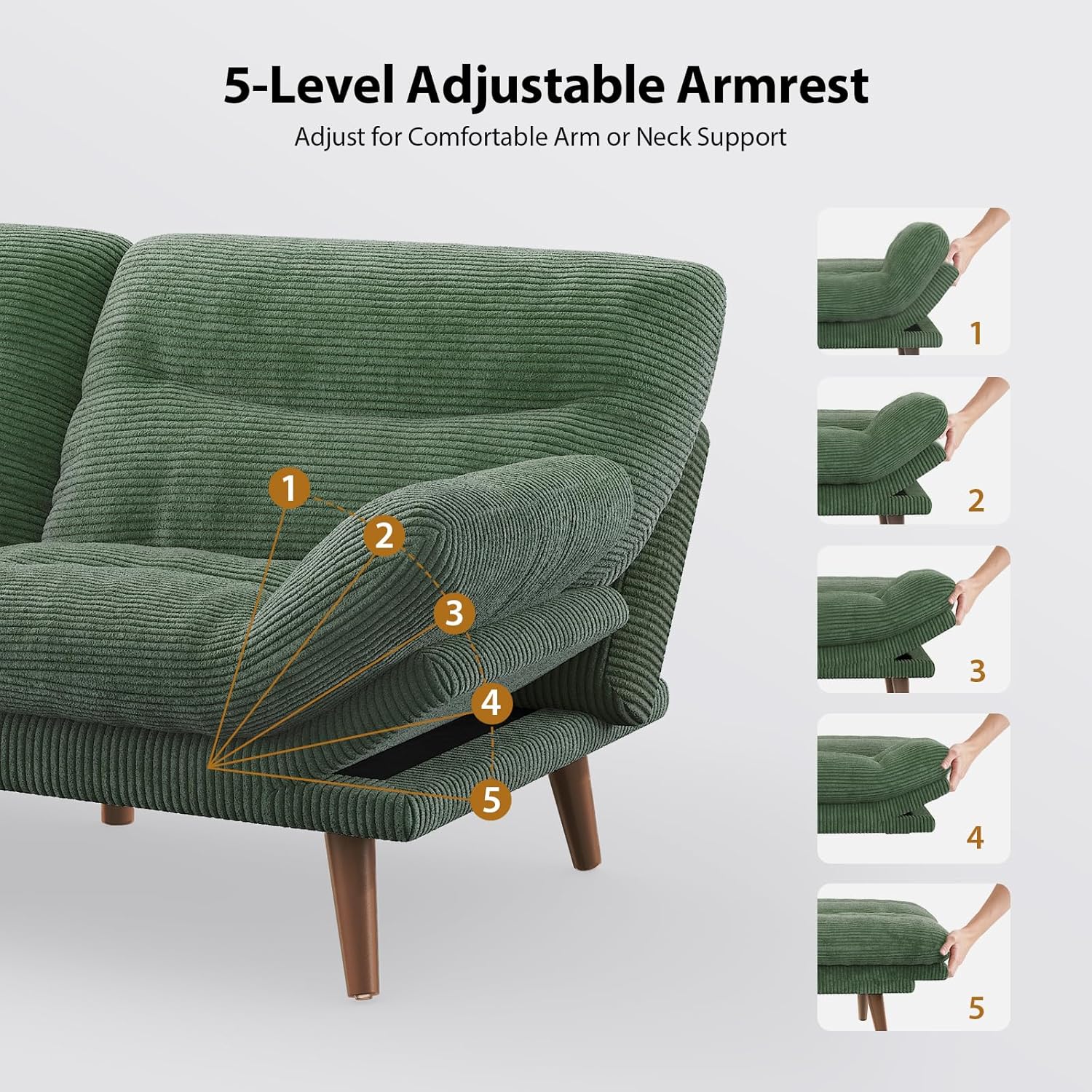 Convertible Futon Sofa Bed 66 Inch Corduroy Futon Sofa Recliner Sofa Bed for Small Spaces