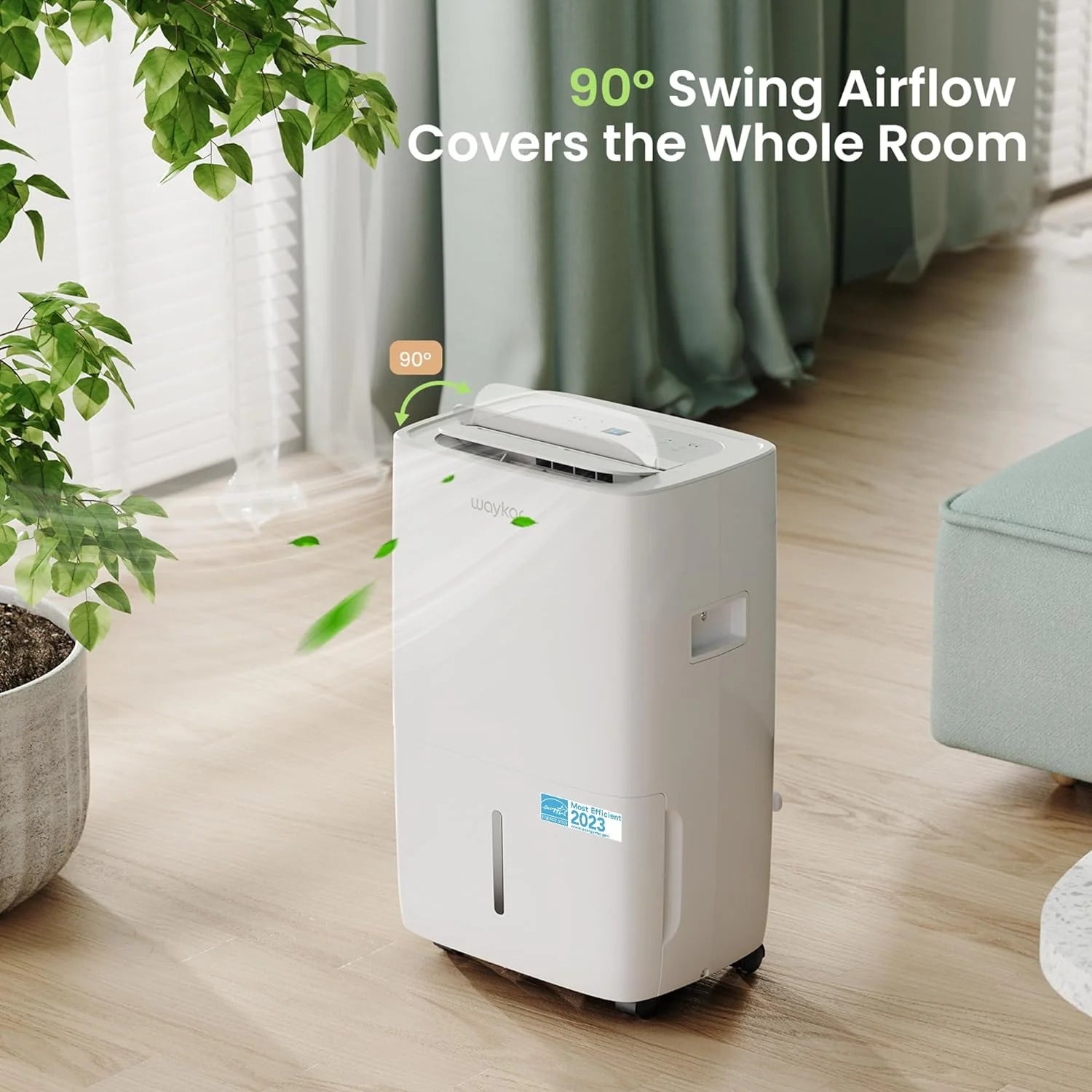 Waykar 2000 Sq. Ft Dehumidifier for Home and Basements, with Auto or Manual Drainage, 0.66 Gallon Water Tank Capacity