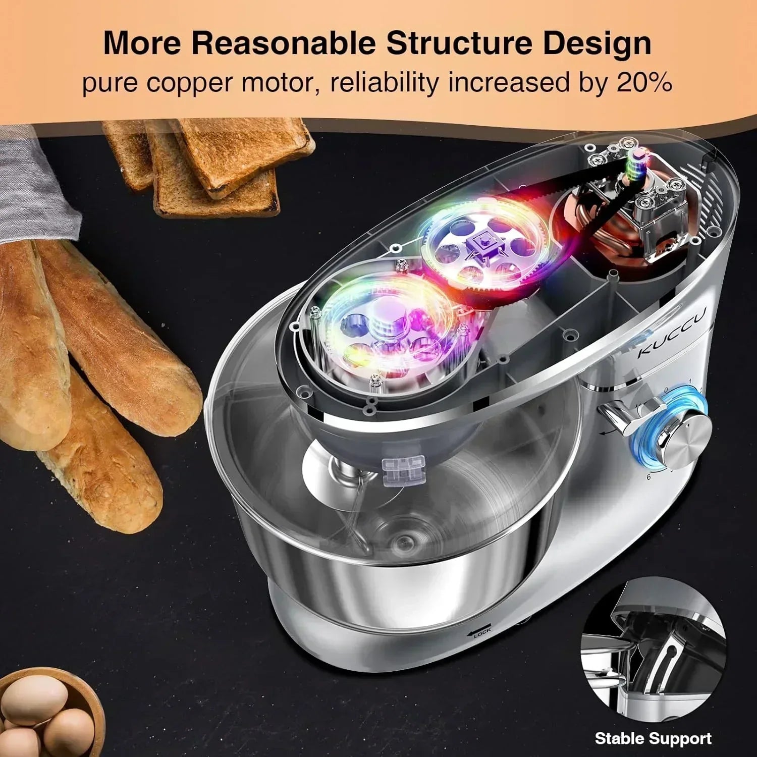 Stand Mixer 6.5 Qt 660W 6-Speed Tilt-Head Food Dough Mixer Kitchen Electric Mixer Stainless Steel