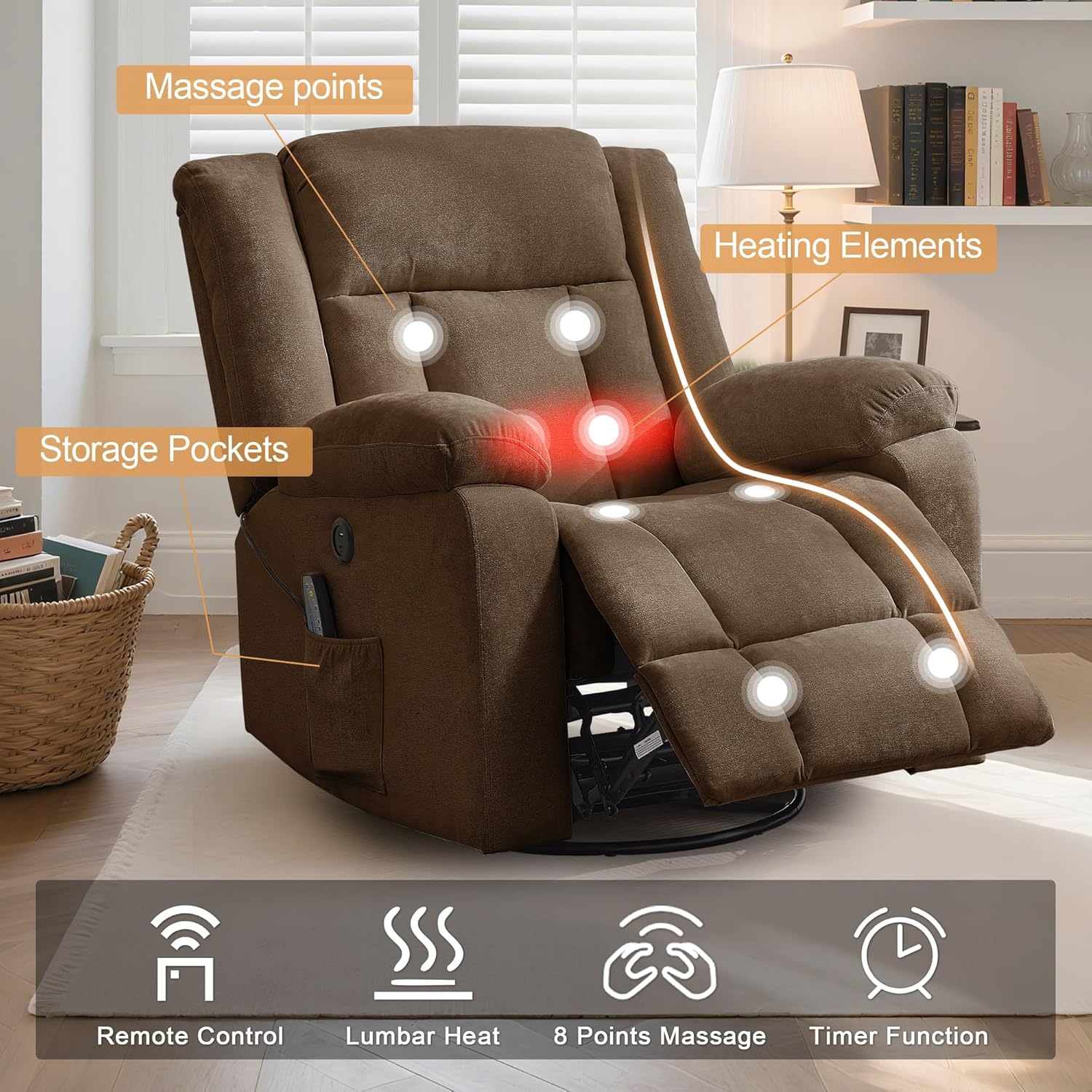 Rocker Recliner Glider Recliner Chairs for Adults 360° Swivel Rocking Chair