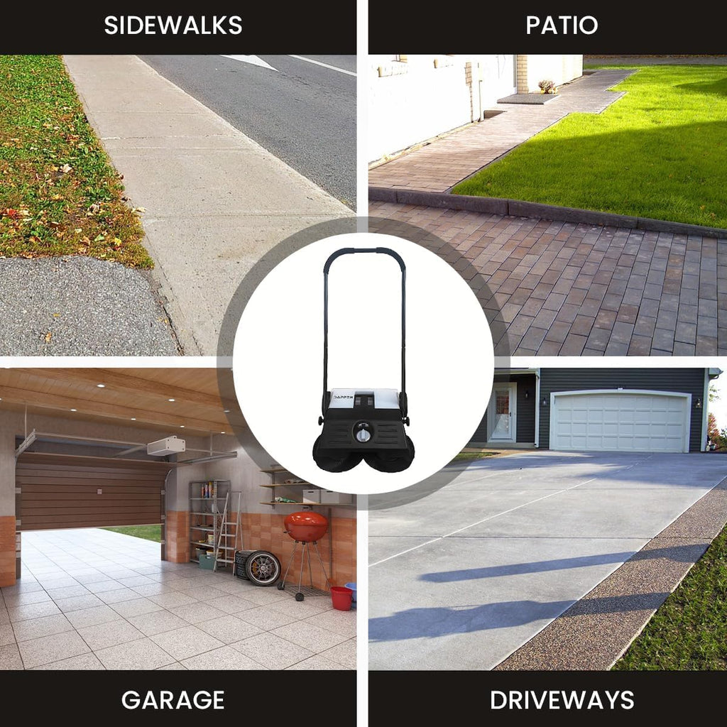 Walk-Behind Outdoor Hand Push Floor Sweeper - 5.25 Gallon Capacity - 25.5 Sweeping Width - Sweeps up to 27,900 ft2 / Hour, Grey