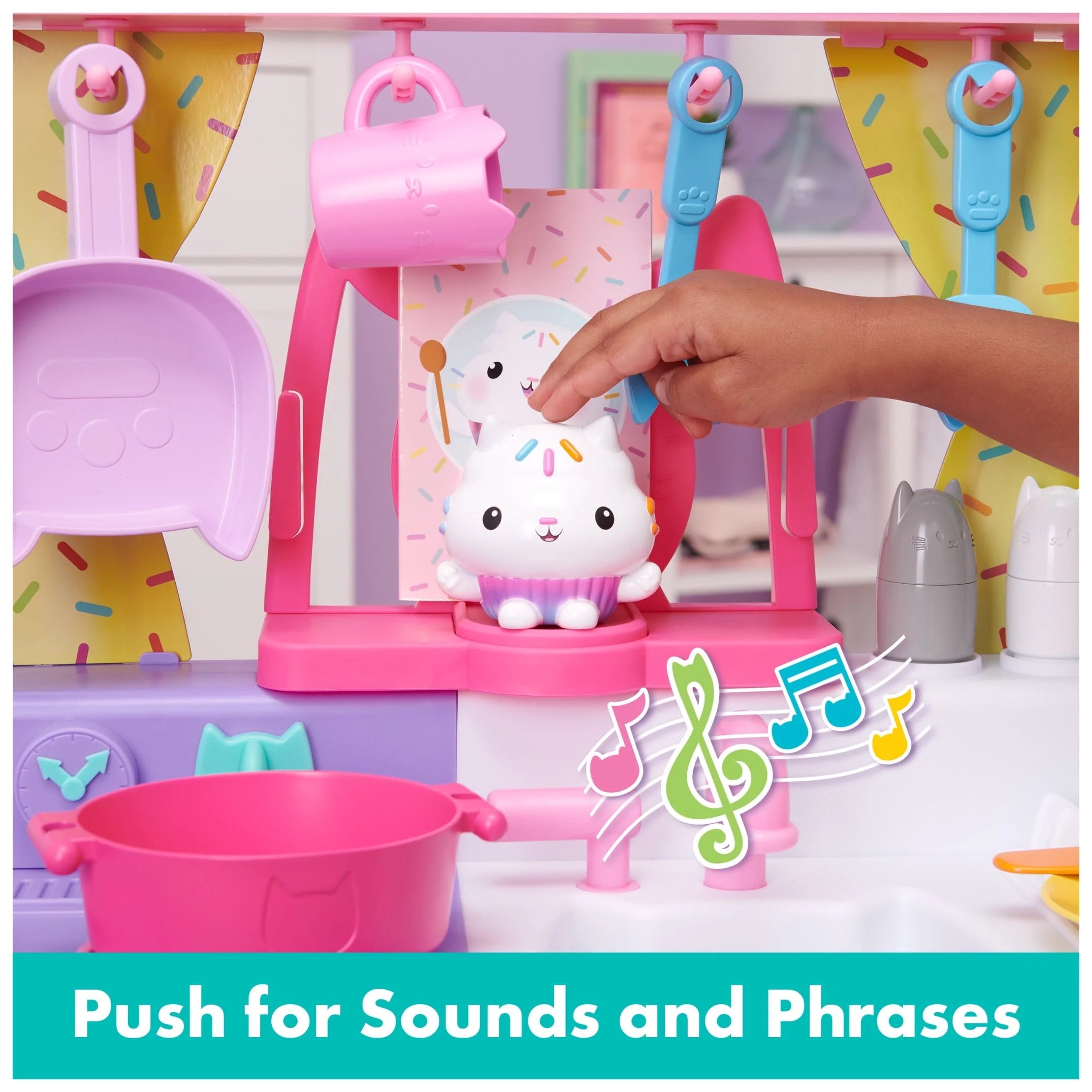 Gabby's Dollhouse Cakey Cat Kitchen Set for Kids, 3ft Tall Play Kitchen with Sounds & Accessories