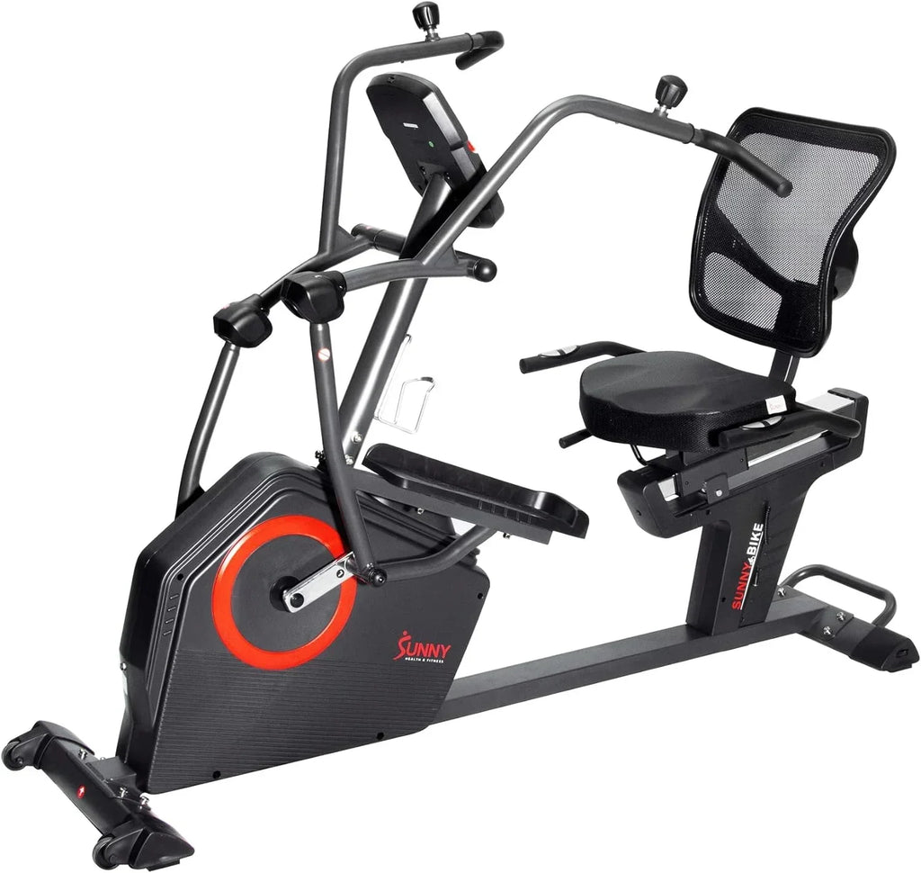 Sunny Health & Fitness Electromagnetic Recumbent Cross Trainer Exercise Elliptical Bike w/Arm Exercisers, Easy Access Seat & Exclusive SunnyFit搴? App Enhanced Bluetooth Connectivity - SF-RBE4886SMART