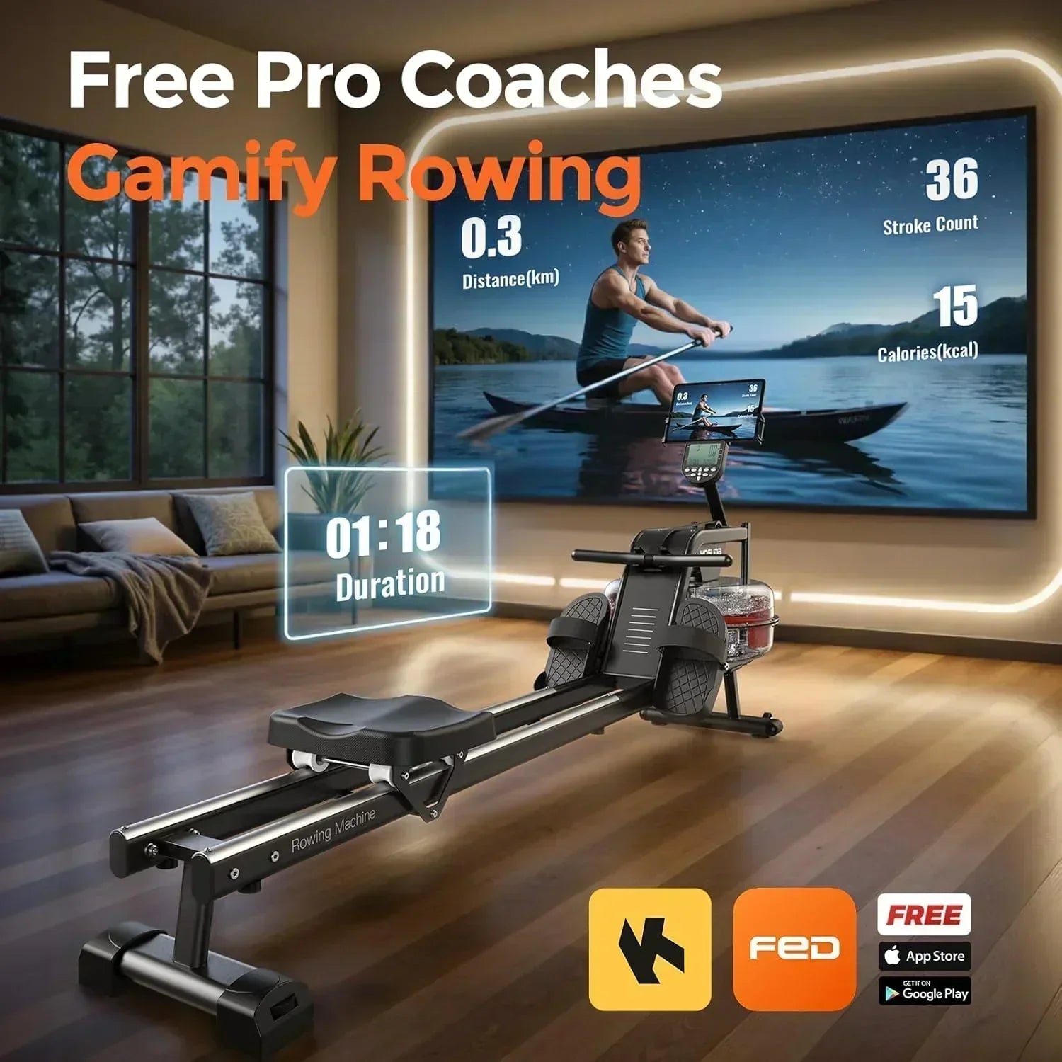 YOSUDA Home Magnet/Water Resistance Rowing Machine Support Bluetooth and Applications