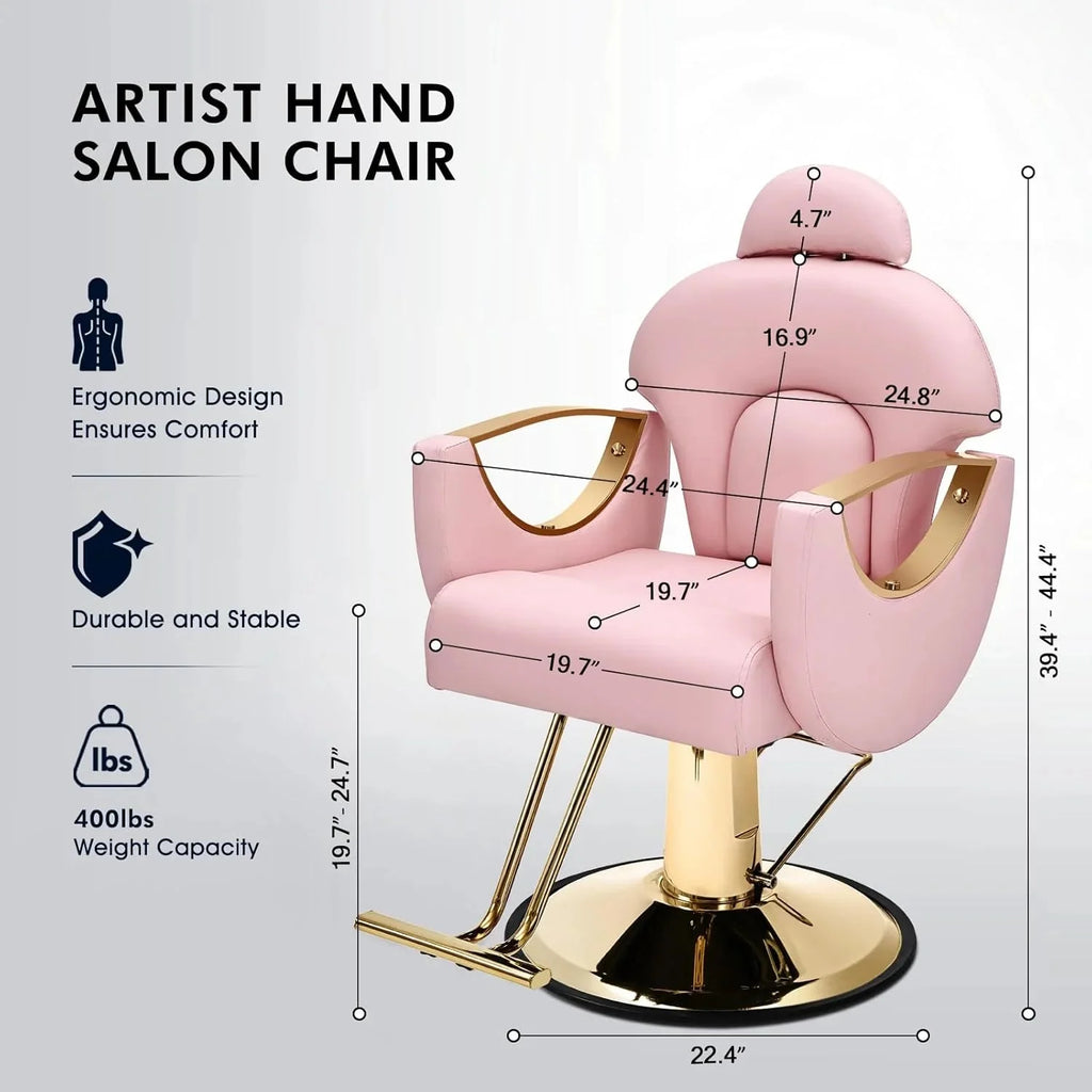 Artist Hand Salon Chair Reclining Barber Chair Oversized Hydraulic Pump Heavy Duty Hair Salon Chair 360 Degree Swivel Hair Chair for Hair Stylist, Beauty Spa Equipment Max Load 400 LBS, Black and Gold