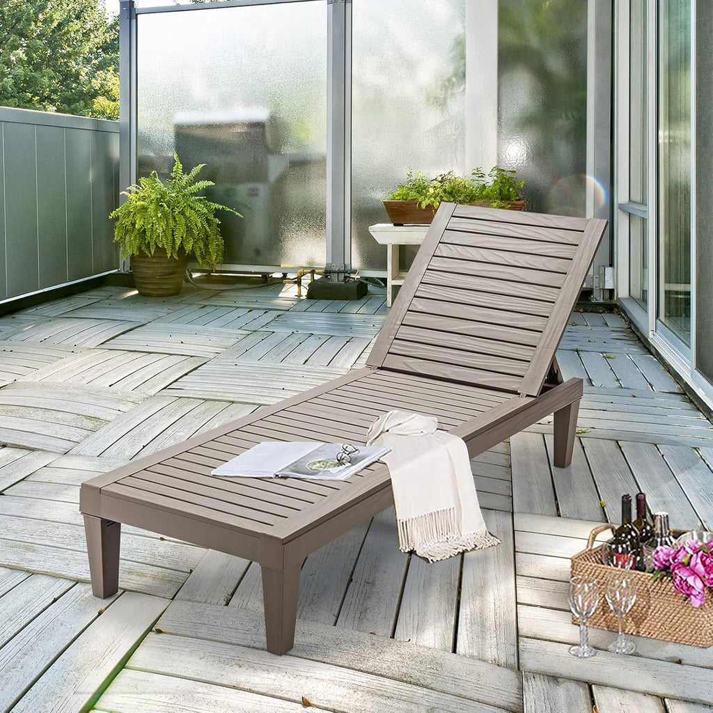 Outdoor Chaise Lounge Chair, Lightweight Patio Lounge Recliner Chair with Adjustable Backrest, 5 Reclining Positions Chaise Lounger for Patio, Beach, Balcony, Poolside, Backyard (1, Black)