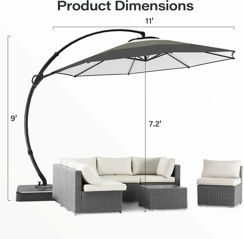 LAUSAINT HOME Outdoor Patio Umbrella with Base included 11 FT Deluxe Curvy Cantilever Umbrella