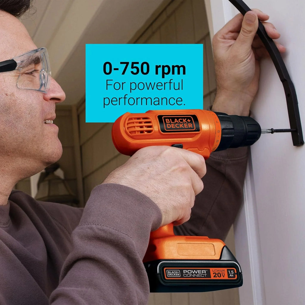 BLACK+DECKER 20V MAX POWERCONNECT Power Drill Cordless Drill Driver Electric Screwdriver with 30 Piece Bit Set and Drivers Kit, Battery and Charger Included (LD120VA)