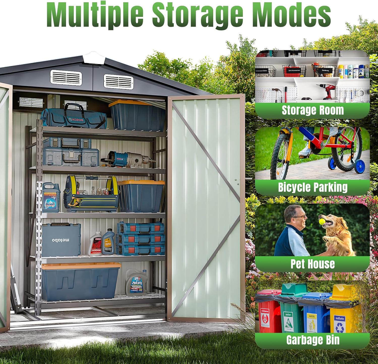 Aoxun 6.2x4 FT Shed Outdoor Storage Shed Metal Garden Shed Sloping Roof Tool Shed Bike Shed