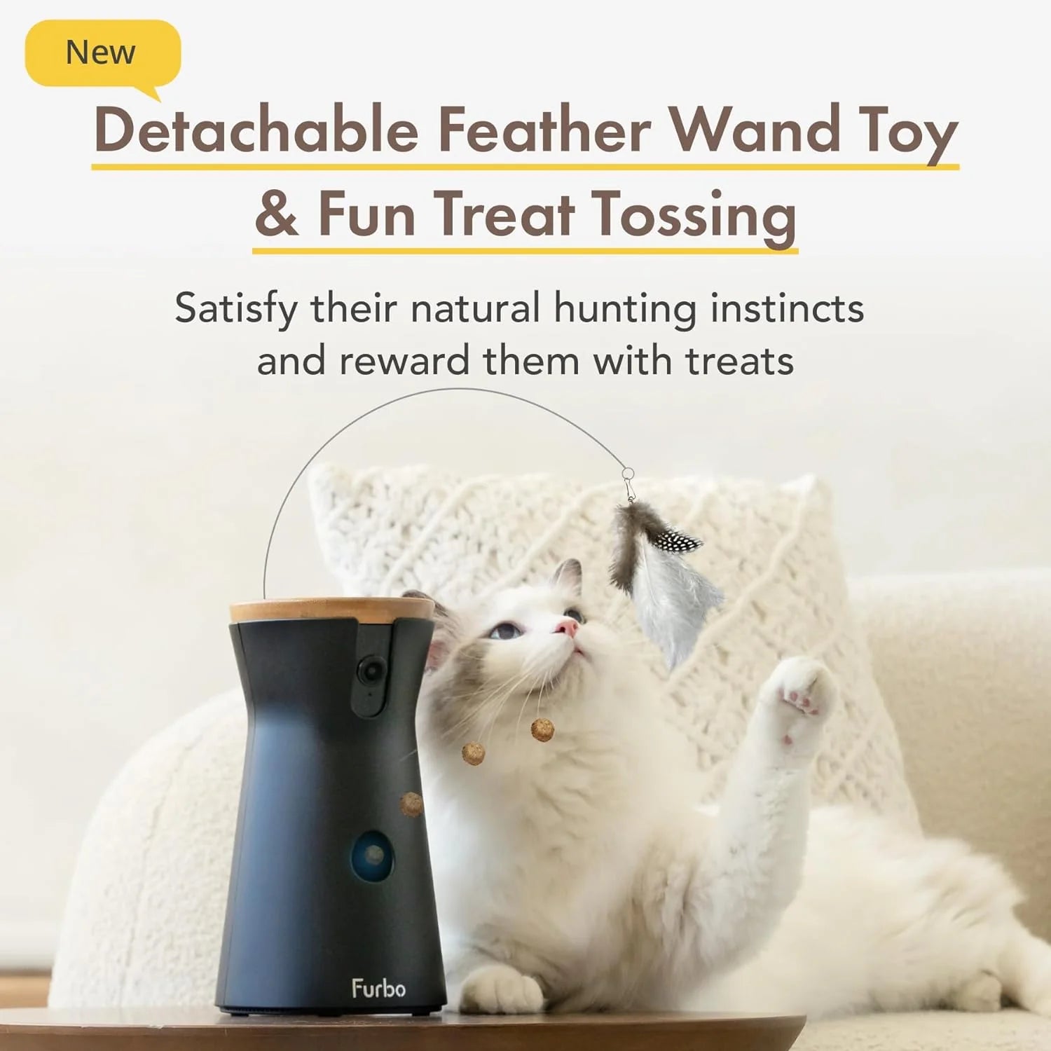 360° Cat Camera: See Your Cat from Anywhere | Rotating 360° Cat Tracking, Treat Toss, Color HD Night Vision, 2-Way Audio, Real-Time Notifications, Designed for Cats | Pet Camera w/Phone App