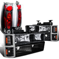 Spec-D Tuning Black Headlights + Bumper & Corner Lamps + LED Bumper Fog Light Compatible with Chevy C/K 1500/2500/3500 Left + Right Pair Headlamps Assembly