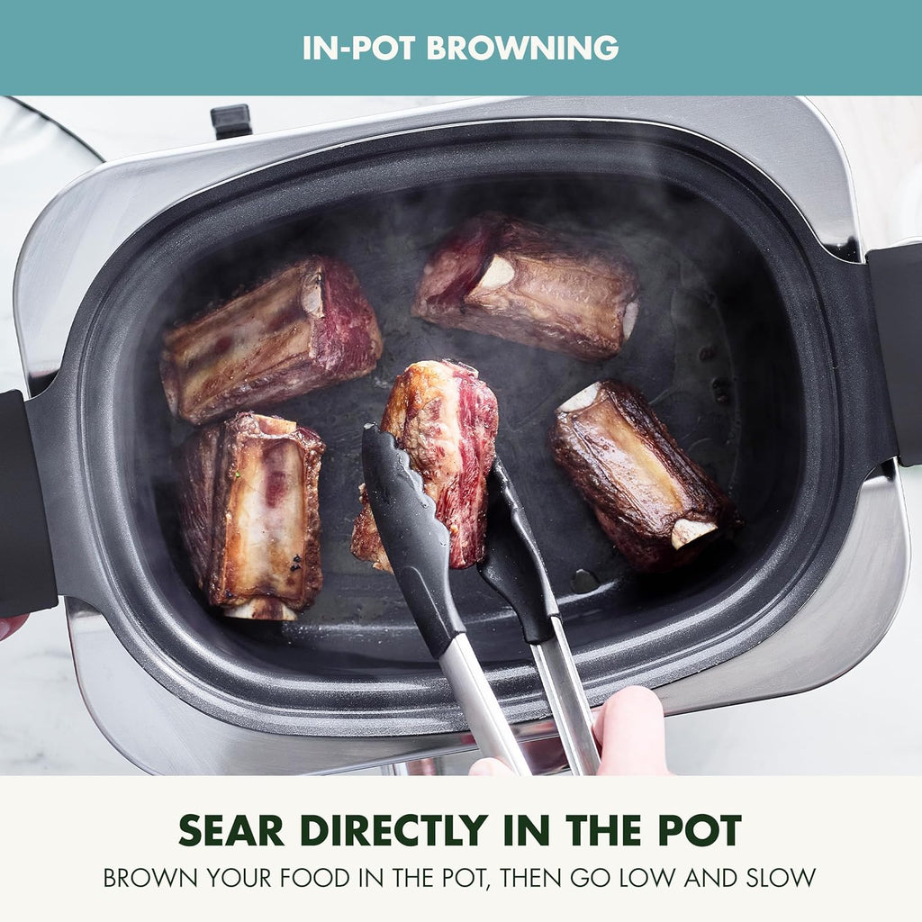 8-in-1 Programmable 6QT Electric Slow Cooker with Dishwasher-Safe Lid and Removable Base