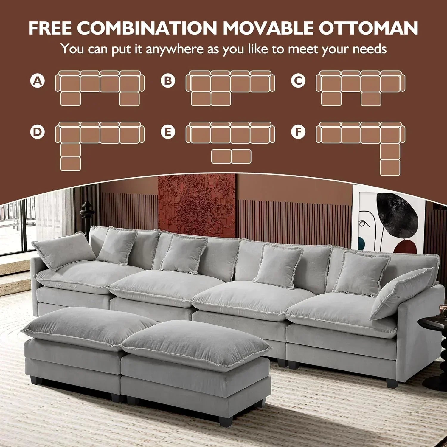 ihanherry 146-inch U-shaped modern sofa modular area cloud sofa