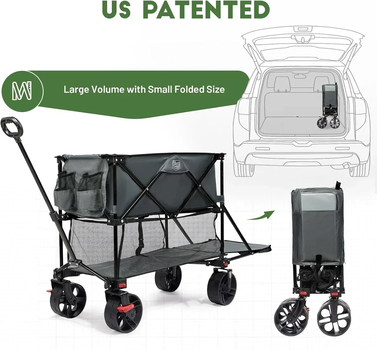 400L Large Capacity Folding Double Decker Cart with Brakes 54 Inch Extra Long Extended Cart