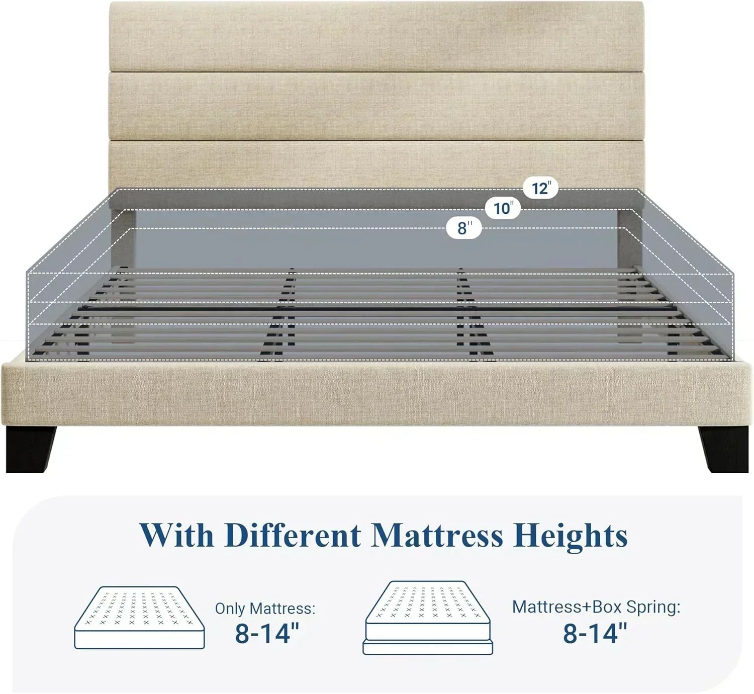 Allewie King size platform bed frame with velvet upholstered headboard and planks