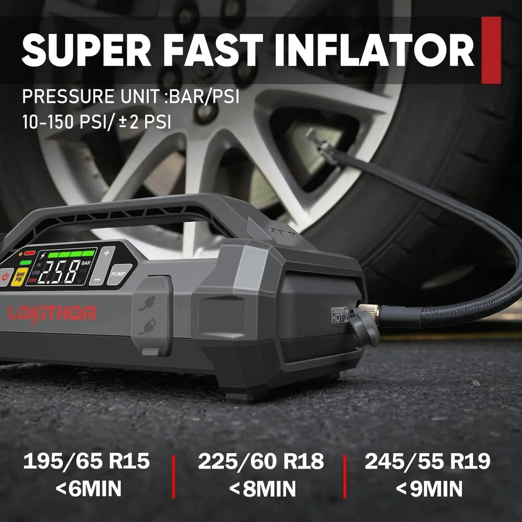 Starter with Air Compressor, 1500Amp 12V Portable Car Battery Booster Pack for Upto 7.0L Gas or 4.5L Diesel, 150 PSI Tire Inflator with Digital Screen, 24 Months Ultra-Long Standby