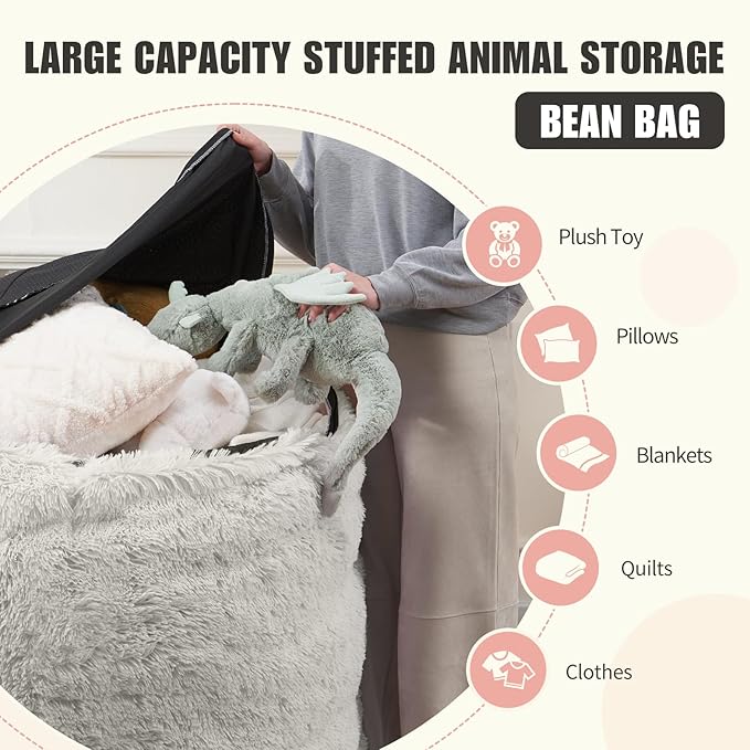 Faux Fur Washable Bean Bag Chair Cover(No Filler) for Textile Plush Toys