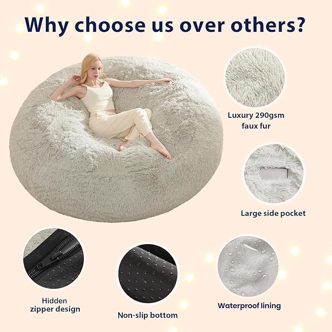 Faux Fur Washable Bean Bag Chair Cover(No Filler) for Textile Plush Toys